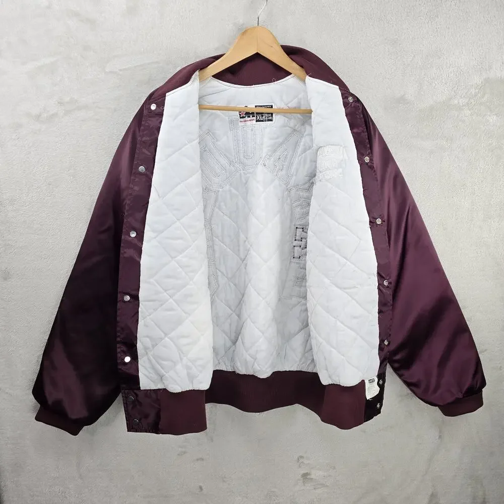 Vintage Don Alleson Bomber Jacket XL Maroon Satin Quilted Lining Antelope Valley